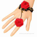 Retro Lolita Large Flower Lace Bracelets with Metal and Ring, Various Colors are Available